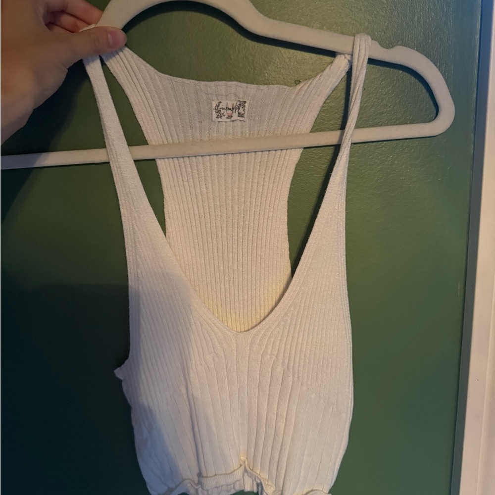 Free People Cream Ribbed Tank Top